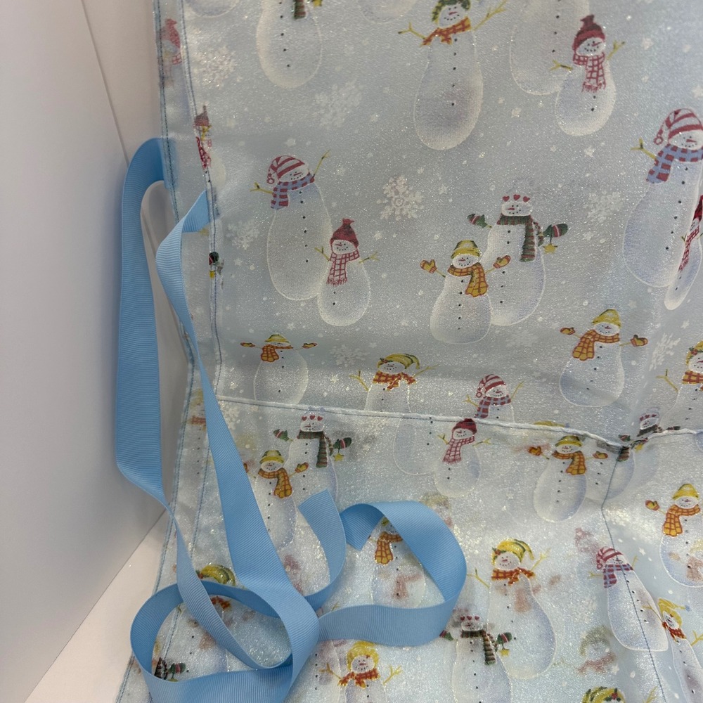Handmade Christmas Snowman Tabard Apron Bl Glitter Holiday Smock Side Tie Pocket - Picture 3 of 9